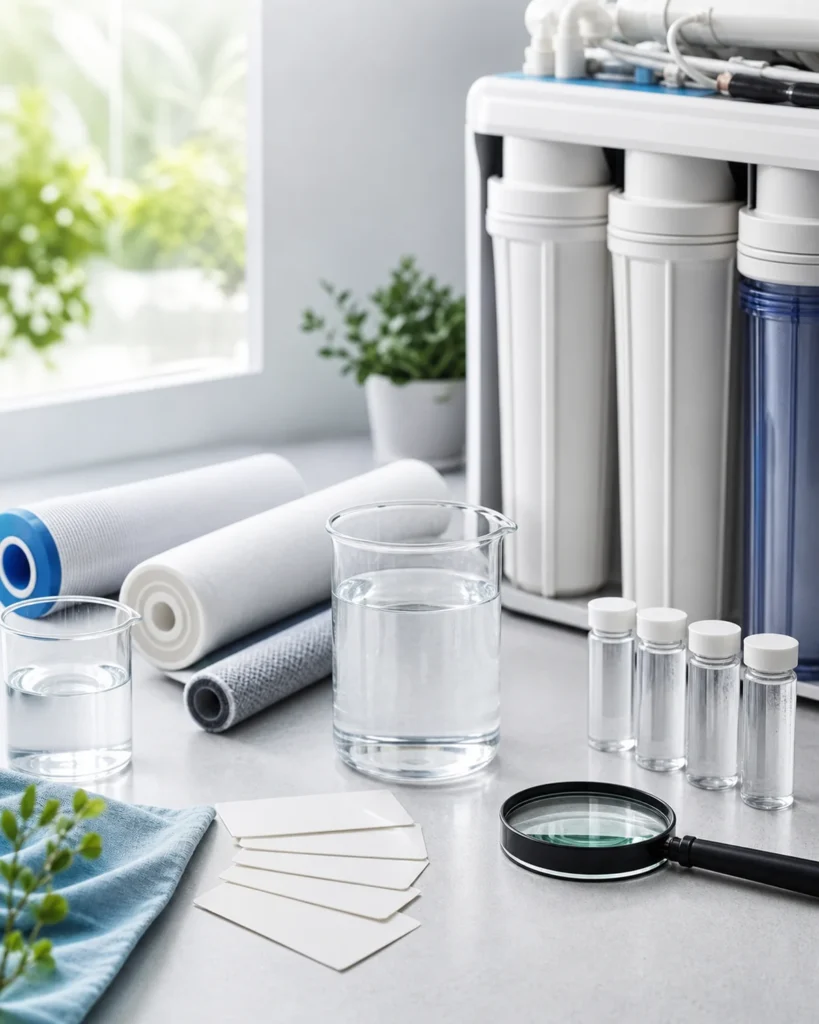 Water filtration samples arranged for technical review